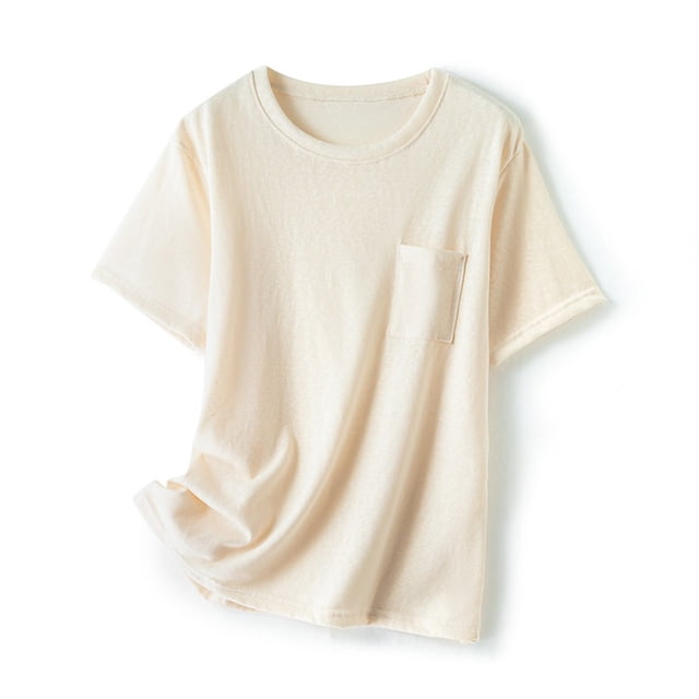 Neewe Women Summer T Shirts Short Sleeve Rounded V Neck Pocket Tee Tops Multiple Color Options