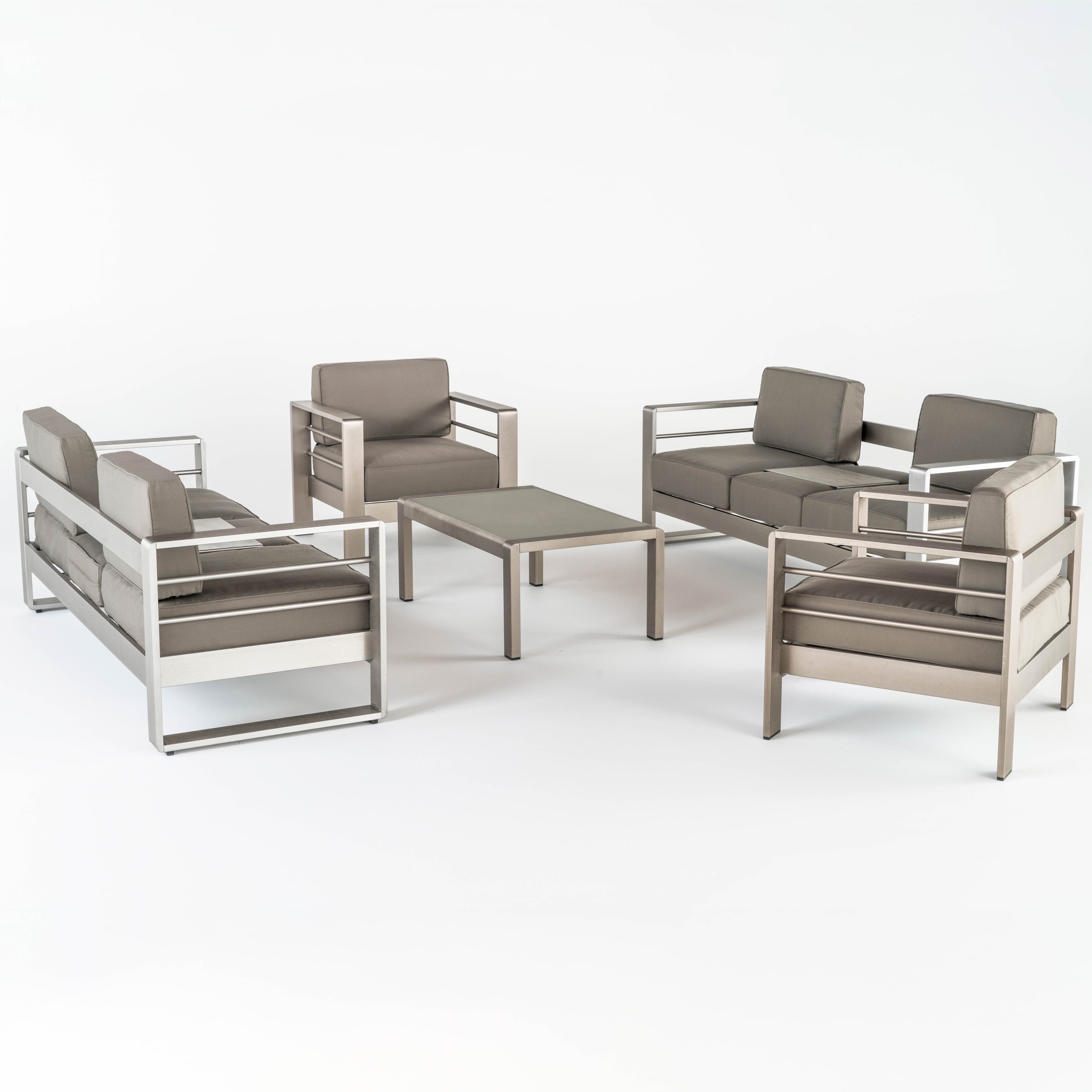 GDF Studio Crested Bay Outdoor Aluminum 5Piece Sofa Set, Khaki