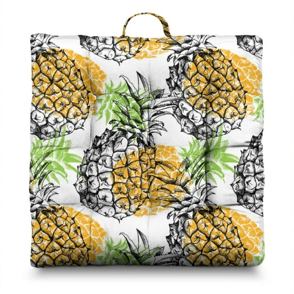 Hawaiian Floor Cushion – 22x22 Inch Square Meditation Pillow, Soft & Supportive Dutch Velvet, Tropical Pineapple Print for Yoga, Tatami & Living Room
