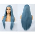thumbnail image 3 of Unique Bargains Lace Front Wigs for Women 24" Sea Blue Long Straight Hair with Wig Cap, 3 of 6