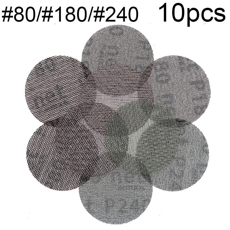 10pcs/Set 80/180/240 Grits Hook Loop Mesh Sandpapers Gray Orbital Sanding Discs 
