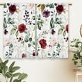 thumbnail image 6 of Red Burgundy Rose Flower Kitchen Curtains Spring Floral Small Short Cafe Window Curtains Botanical Leaves Wildflowers Bathroom Window Drapes Treatment Tier Curtains 2 Panels (27.5x39 Inch), 6 of 6