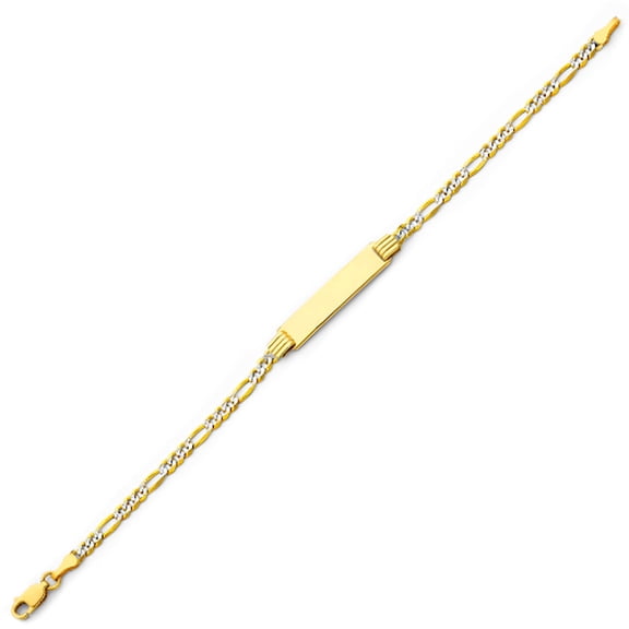 MENS LIGHT TWO TONE GOLD ID FIGARO BRACELET- 7.5 INCHES