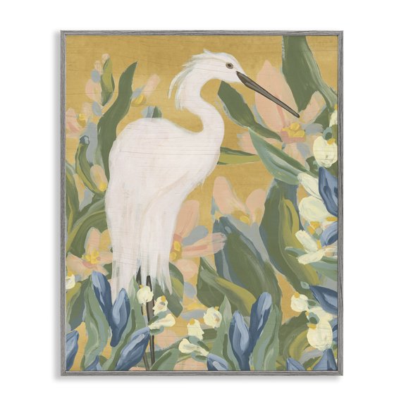 Stupell Industries Egret & Lake Vegetation Animals & Insects Painting Gray Framed Art Print Wall Art, 11 x 14