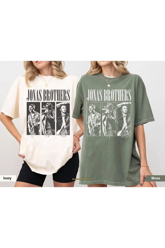 Comfort Colors Vintage Jonas Brothers Shirt, Retro 90s Jonas Brothers Tour Unisex T-Shirt,Ivory Color,Size L