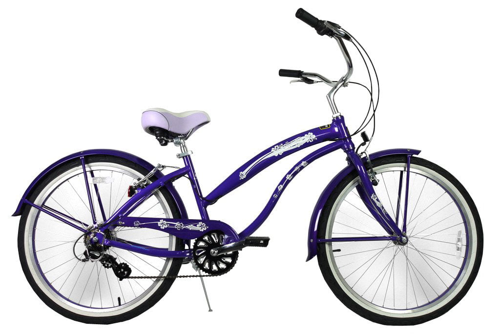 Woman's City Bike 7 SHIMANO SPEED Comfort Bicycle Purple Cruiser Full Suspension 