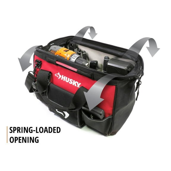 Husky 16 in. Spring-Loaded Tool Bag, Black/Red