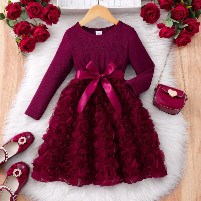 Elegant Girls Dress with Rose Pattern and Floral Design for Daily Wear in Spring Summer Children's Fashion Category