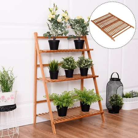 Plant Flower Stand Rack Shelf 3-Tier Bamboo Foldable Pot Racks Planter Organizer Display