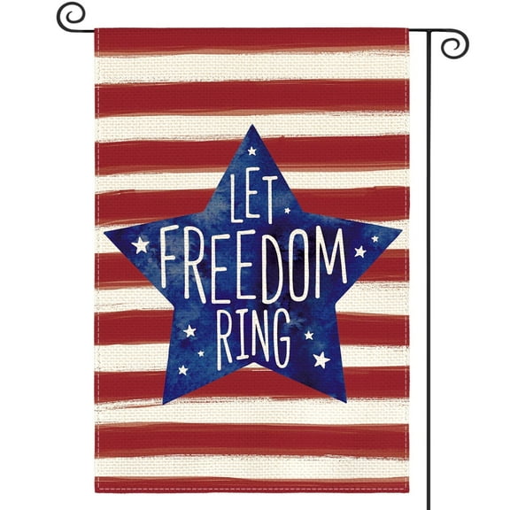 Sm:)e Patriotic Watercolor Stripes Let Freedom Ring 4th of July Garden Flag Double Sided 12 x 18 Inch