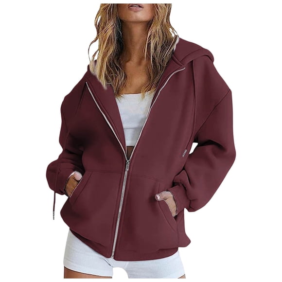 Puawkoer Womens Casual Solid Zipper Hoodies for Women Sweat Shirts Long Sleeve Zipper Hooded Tunic Sweatshirt Zipper Womens Sweaters Zip Coat Pocket Sweatshirt Tops Zip Sweatshirts for