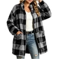 thumbnail image 7 of Brnmyaeo Womens Fleece Flannel Jacket Trendy Plaid Sherpa Lined Jacket with Pockets Oversized Button Down Mid-Length Warm Teddy Coat, 7 of 7
