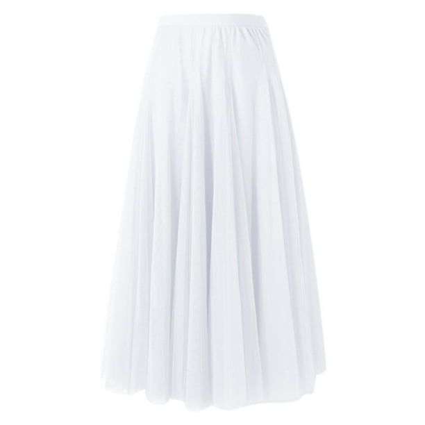 Falda ancha de color liso con corte en A y vuelo amplio para mujer - Tejido de red - Tallas S/M/L/XL