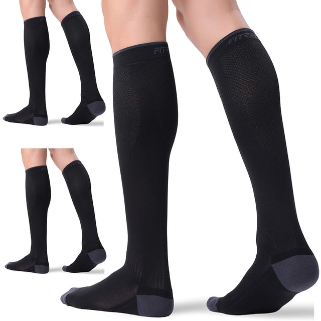 Calcetines de compresión FITRELL 20-30 mmHg hasta la rodilla, negros, S/M