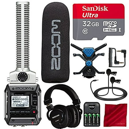 Zoom F1-SP Field Recorder with Shotgun Microphone F1-SP Package with 32GB Card, Tascam Mixing Headphones, Lavalier Mic, and Professional Interview