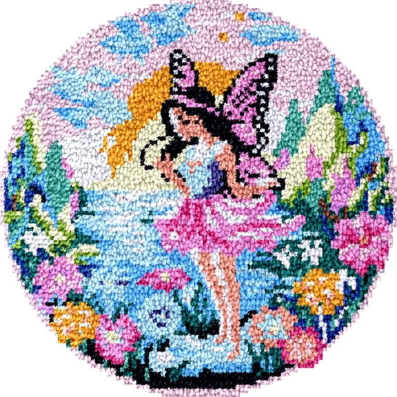 Large Round Latch Hook Rug kits Fairy Girl Latch Hook kit Cushion Blanket Embroidery Craft Kits For Beginner DIY Latch Hook Carpet Rug Kit with Printed Canvas 60x60cm