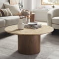 thumbnail image 1 of Modway Kioni Round Travertine Coffee Table in Walnut, 1 of 9
