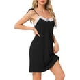 thumbnail image 4 of Noche de encaje sin mangas para mujeres INSPIRE CHIC, longitud hasta el muslo, vestido de dormir sólido en negro, 4 of 6