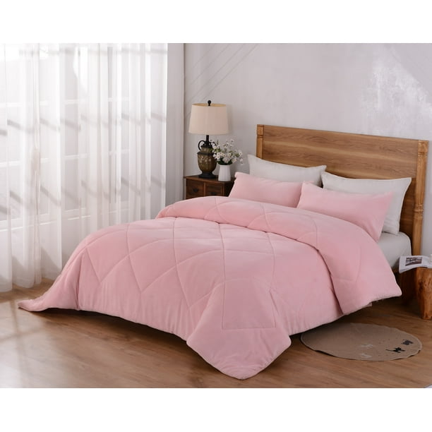 Mainstays Pink Solid Plush Microfiber 3-Piece Comforter ...