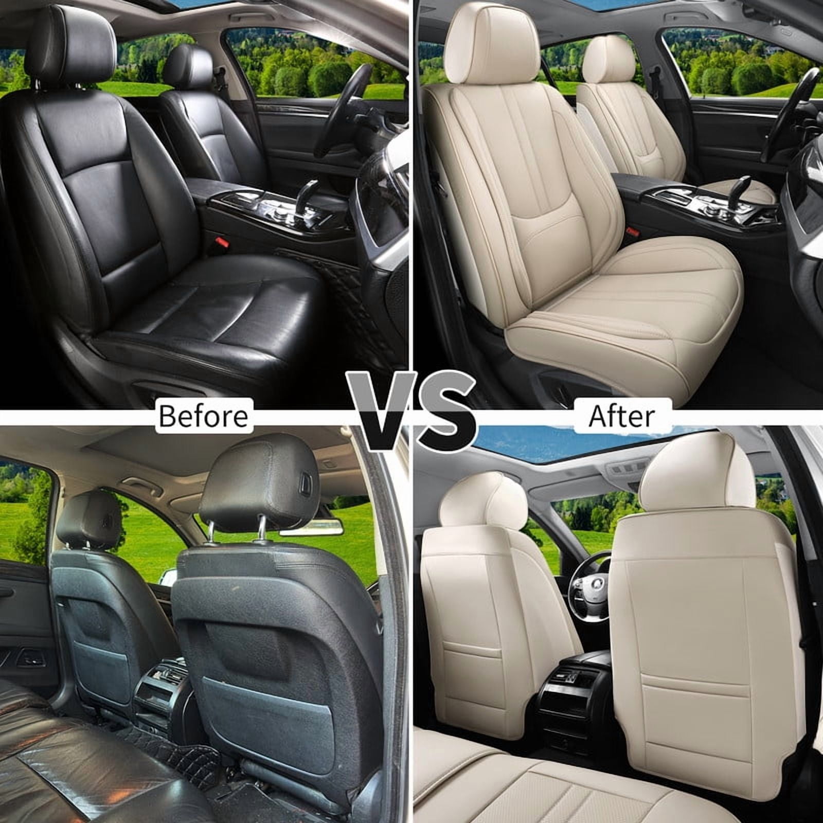 Car Seat Covers Full Set for Toyota Highlander 2007-2019,Breathable Nappa Leather Luxury Automotive Interior Accessories with Lumbar Support Beige