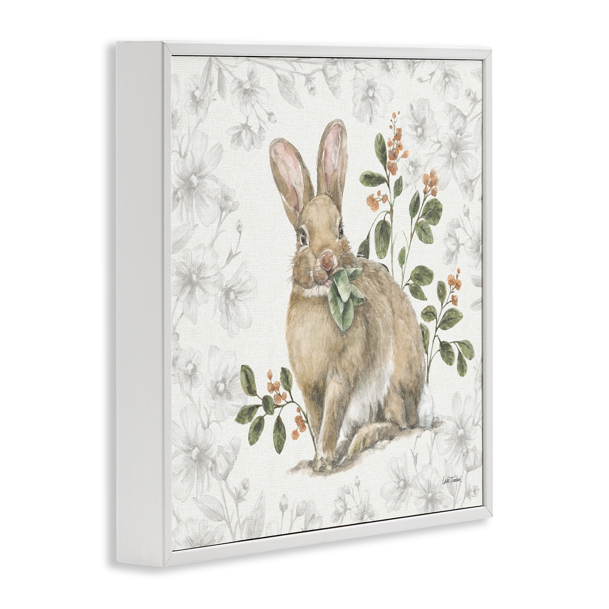 Stupell Industries Floral Garden Bunny Animals & Insects Painting White Framed Art Print Wall Art, 17 x 17
