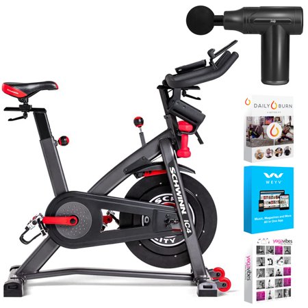 Schwinn 100873 IC4 Indoor Cycling Bike with Tablet Holder Bundle with Sealy Personal Deep Tissue Muscle Massager and Bonus Fitness & Wellness Suite