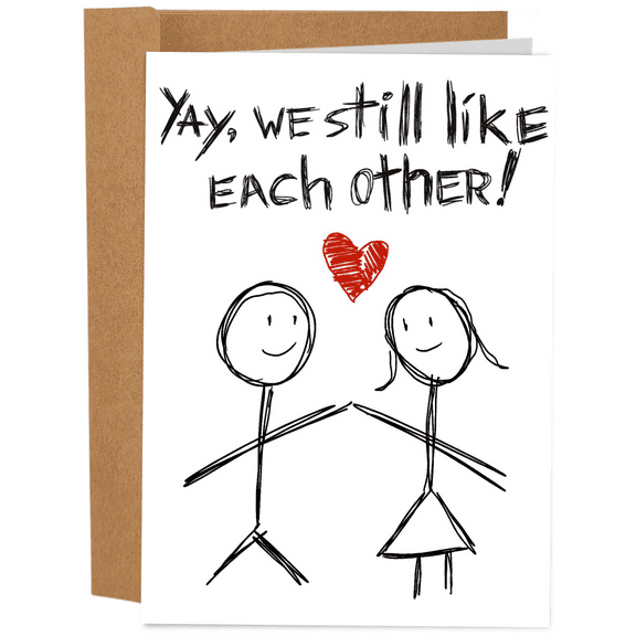 Yay We Still Like Each Other Greeting Card – Adorable Stick Figure Design – Perfect for Anniversaries, Love Notes, or Just Because – Envelope Included
