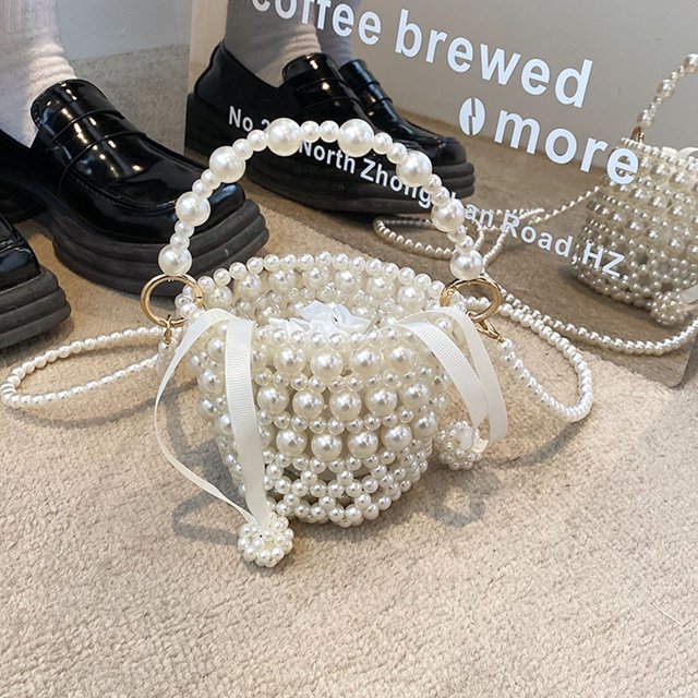 Bolso de hombro con perlas, bolso de mano con abalorios para boda, fiesta, regalo de vacaciones (estilo B)