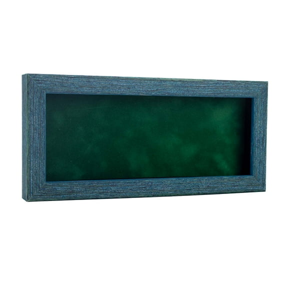 10x20 Distressed Blue Shadowbox Frame - Interior Size 10x20 with 1" Usable Depth - Forest Green Acid-Free Suede Backing