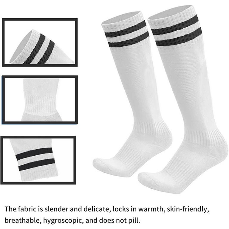 Soccer Socks Youth 4 Pack, Elbourn Cotton Soccer Sport Socks Knee High,  Thick (White)