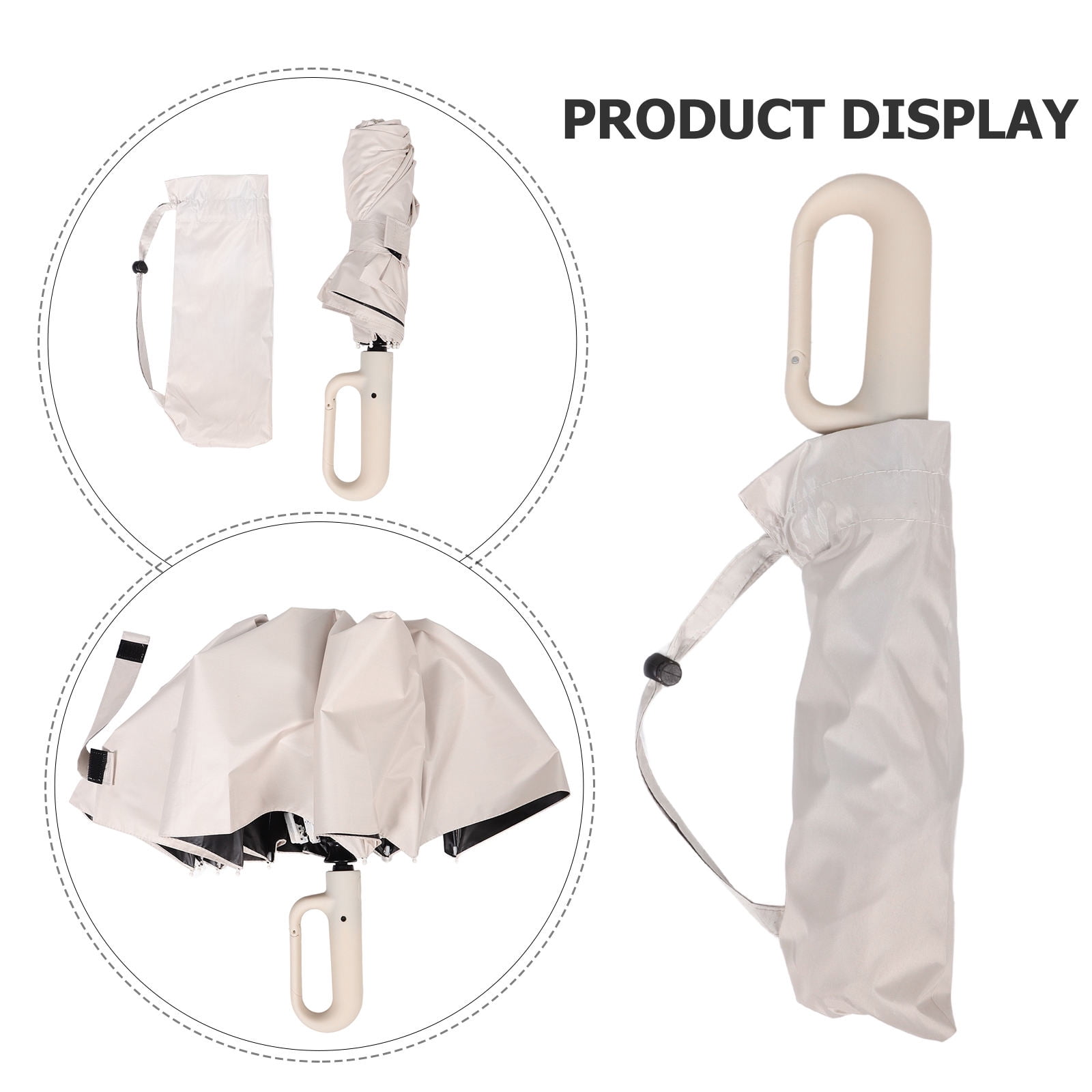 WASHWEPE Folding Umbrellas For Rain Beige Painted Steel 1Pack 41.7X41.7X28In