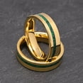 thumbnail image 5 of 6mm Wide Tungsten Carbide Flat Gold Ring with Green Malachite Inlay Couple's Ring, 5 of 5