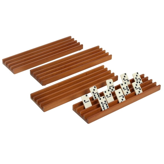 GSE Games & Sports Expert Set of 4 Domino Tiles Game Racks, Wooden Domino Trays, Mexican Train/Chicken Foot Dominoes Holders
