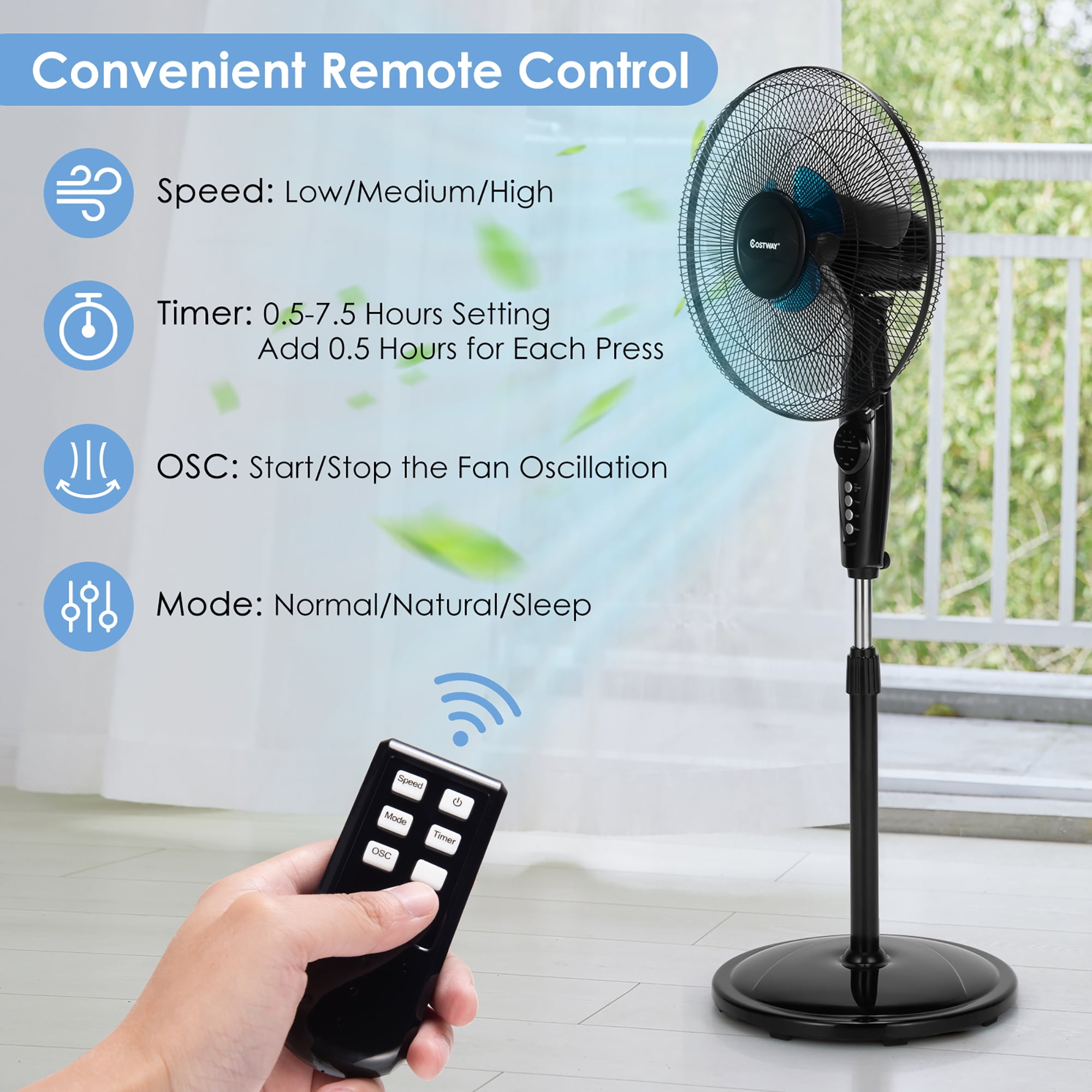 Costway 16 in 3 Speed Indoor Oscillating Fan HW54237