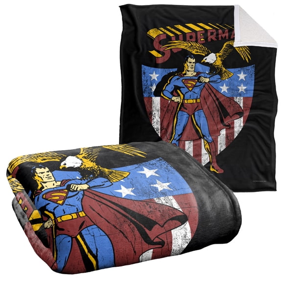 Superman Blanket, 50"x60", All American Silky Touch Sherpa Back Super Soft Throw Blanket