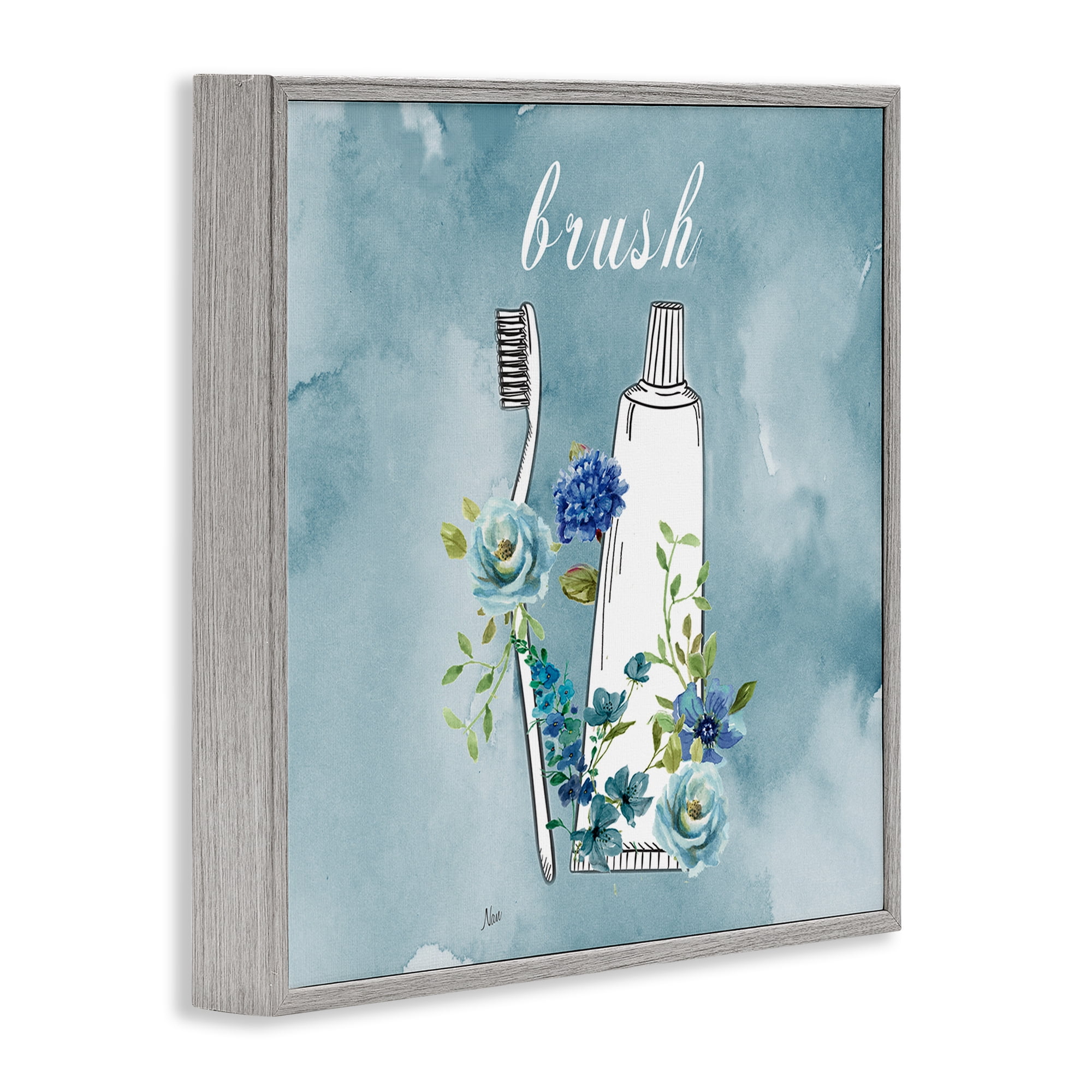 Stupell Industries Floral Bathroom Rules Brush Gray Framed Giclee Art, design by Nan