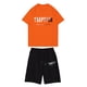 thumbnail image 1 of Sueño Traje de pantalón corto con cintura elástica y cuello redondo de manga corta estampado informal para niño Naranja 120, 1 of 3