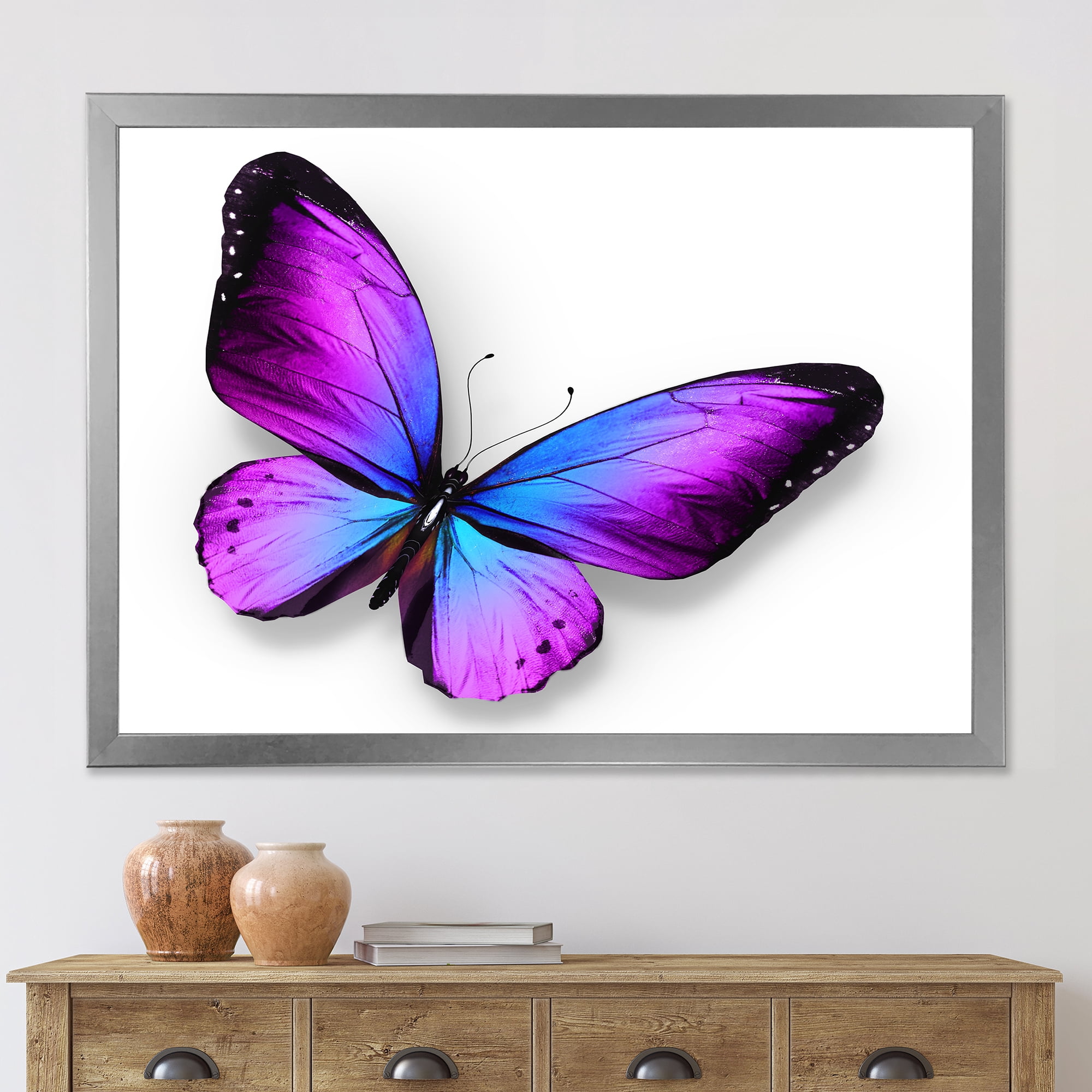 Designart 'Blue and Violet Butterfly' Modern Framed Art Print