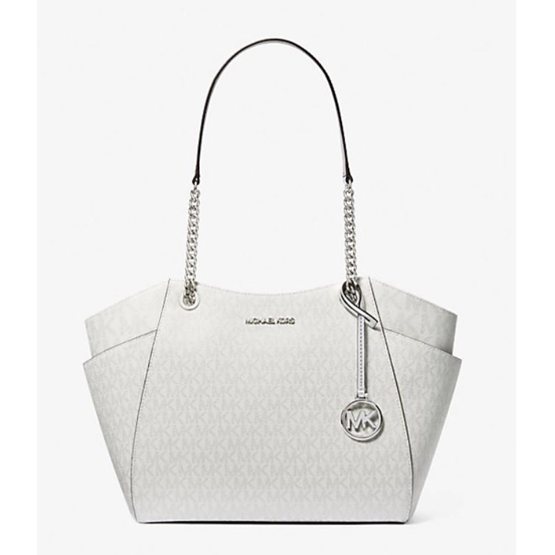 Michael Kors Women's Jet Set Large Logo Shoulder Bag, White/Silver