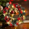 thumbnail image 1 of Corona navideña dorada iluminada, de hierro forjado y madera, para puerta de entrada. Ideal para otoño, interiores y exteriores. También sirve como adorno para el árbol de Navidad., 1 of 7