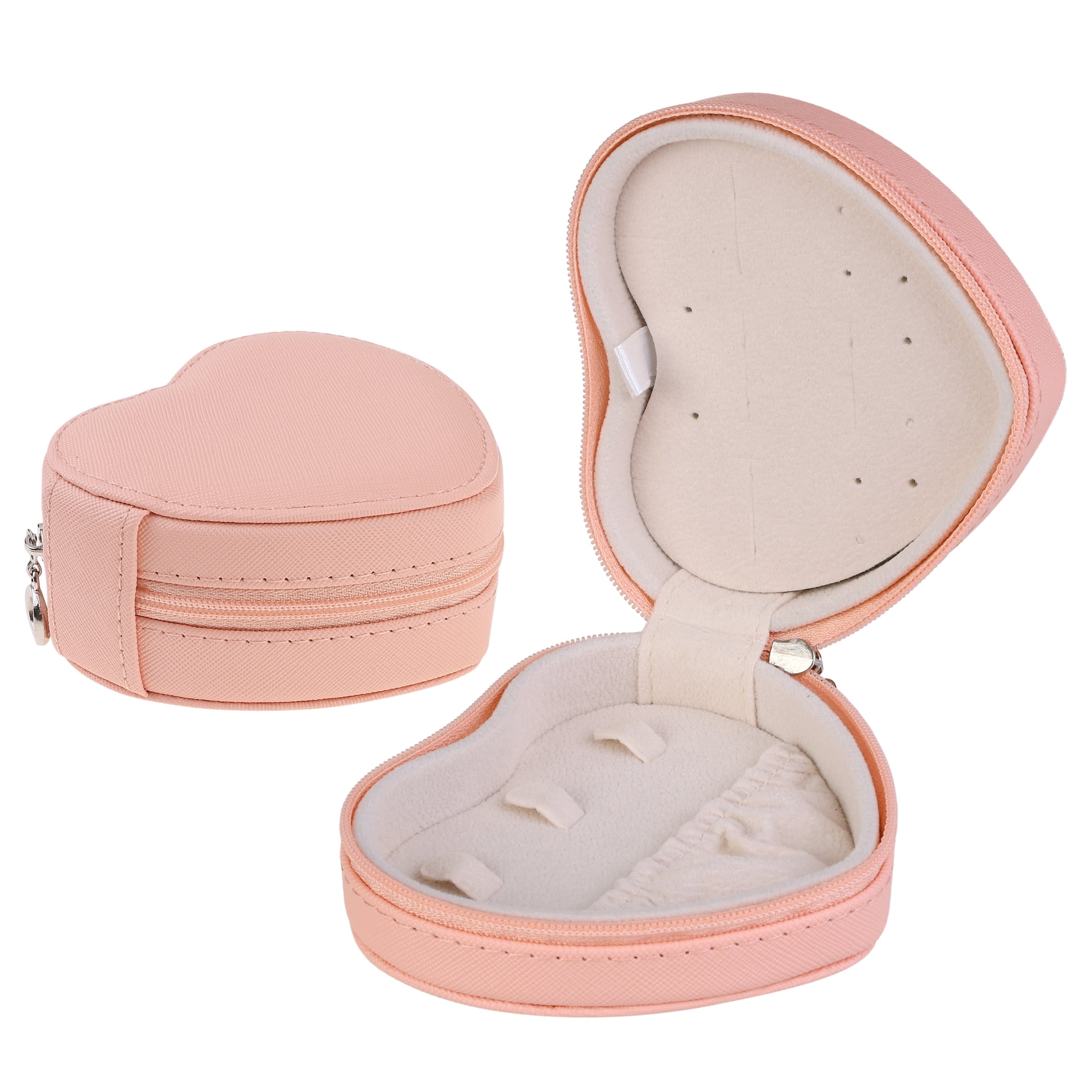 Unique Bargains Jewelry Box Mini Heart-shaped Portable PU Leather Jewelry Organizer Pink