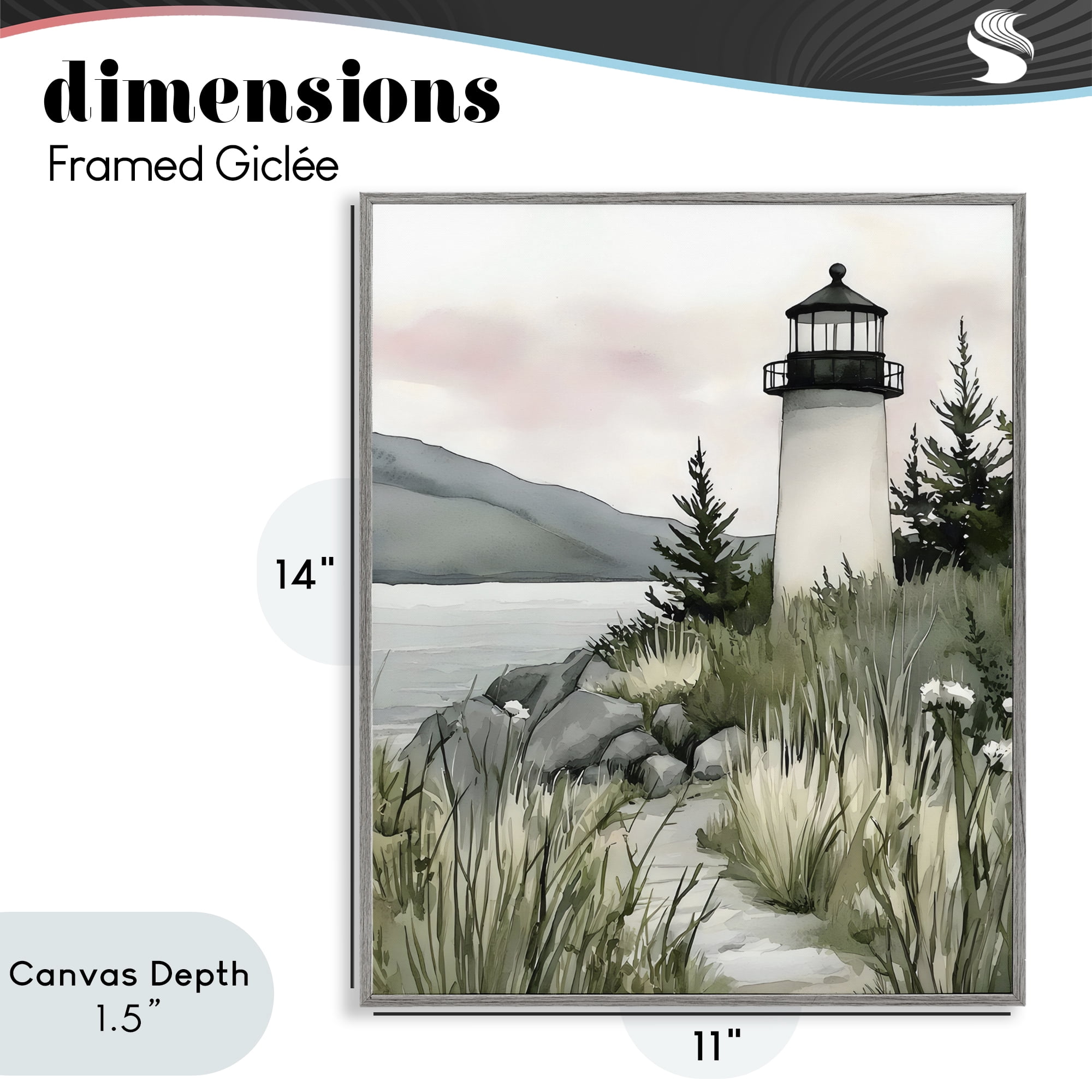 Stupell Industries Coastal Calm Lighthouse Gray Framed Giclee Art, design by Riley B