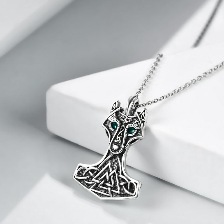 Big Thor Hammer Pendant Mjolnir Necklace in Sterling Silver 