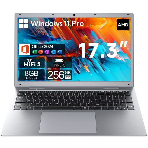 Pre-Owned Akocrsiy 17.3" Windows 11 Laptop, DDR4 8GB RAM 256GB SSD, AMD 3020e (up to 2.6GHz) with Office 2024, 1600*900 Screen Display WiFi5 BT5.0 for Business and Student