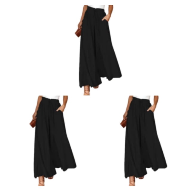 Qarigey Pantalones de pierna ancha de cintura alta para mujer de verano: estilo delgado para una comodidad ventilada Ventilar negro L 1 Type1 NO1