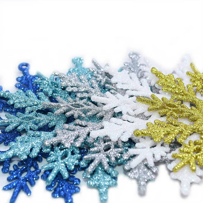 6pcs Large White Snowflakes Ornaments Big Plastic Glitter Snowflake for  Winter