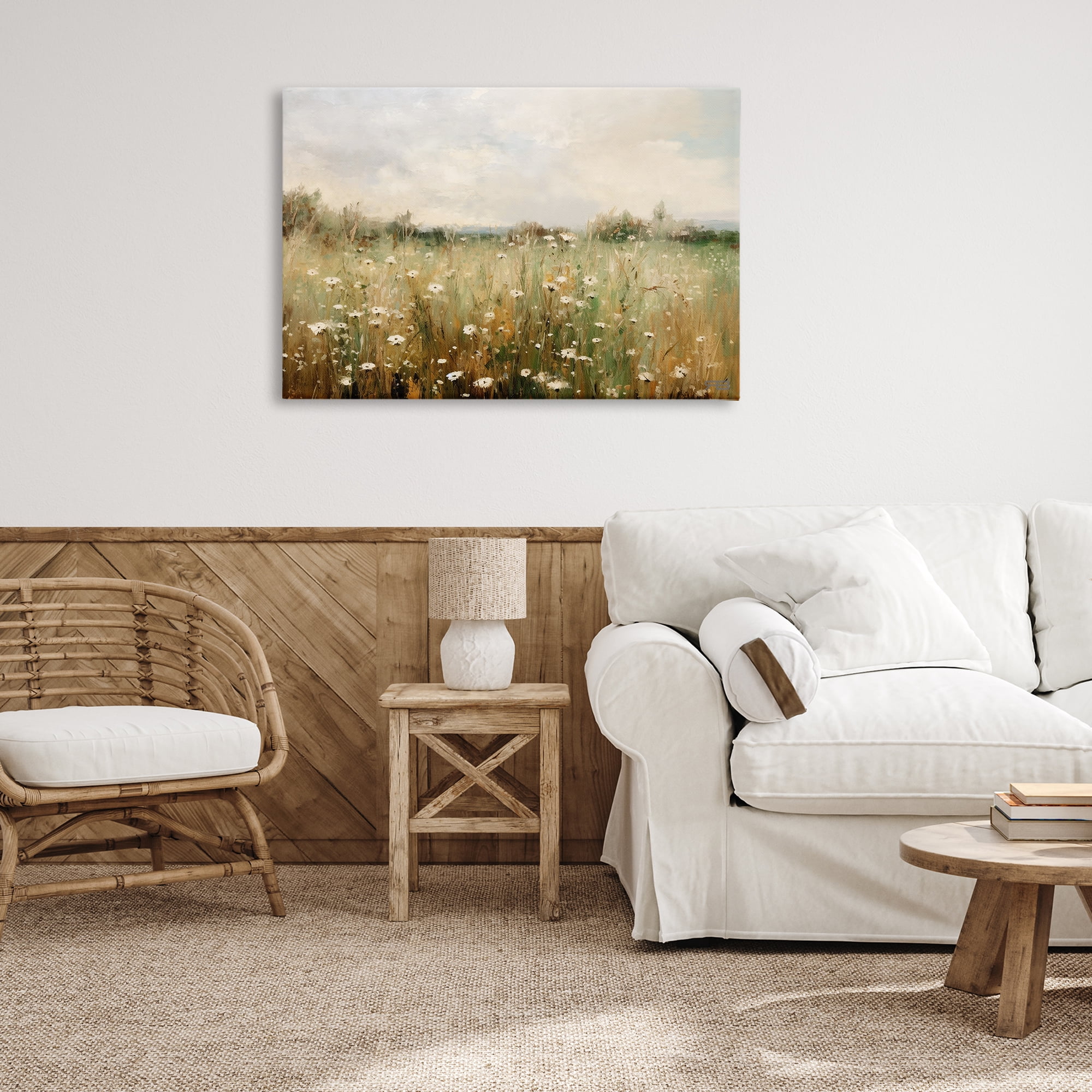 Stupell Industries Country Daisy Field Landscape Painting Gallery Wrapped Canvas Art Print Wall Art, 36 x 24