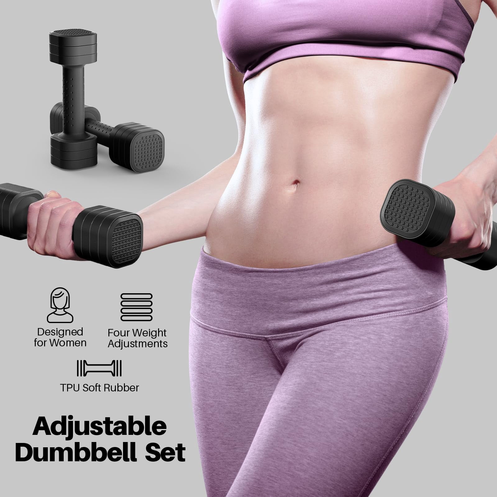 Adjustable Dumbbell Set  4 In 1 Free Weight For Women Hand At Home Each 2lb 3lb 4lb 5lb With Tpu Soft Rubber Handle Gym Aquatic Fitness Equipment Purple