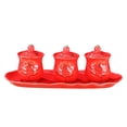 thumbnail image 1 of Matsuzay Juego de 3 tazas de loto con tapa y base. Disfrute de una experiencia relajante al beber té o agua. Taza de cerámica con diseño de Teteras rojo, 1 of 6