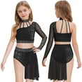 thumbnail image 5 of TiaoBug Big Girl's Lyrical Dance Outfit Latin Jazz Modern Contemporary Dress One Shoulder Crop Top with Irregular Skirt Black 12, 5 of 6